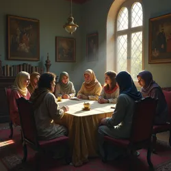Peregrines in Academia Ultima's common room discussing the nature of memory and the origins of the Unresolved Chorus.