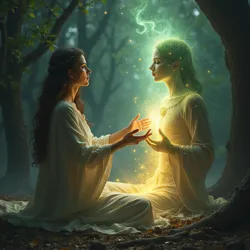 A spiritmender channeling soleric energy to clear energetic blockages and replenish vital force in an individual suffering from spiritual malaise.