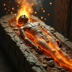 Ritualistic mummification process, a spiritual containment method using binding incantations and modified natron compounds.