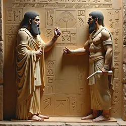 Ancient Egyptian relief showing knowledge transfer sessions between Ancient Fathers and early human initiates