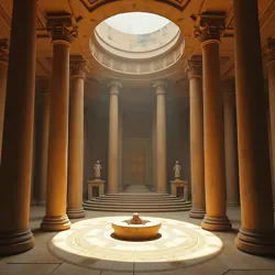 Archaeological reconstruction of an ancient Hermetic council chamber, showing sophisticated architectural and astronomical alignments