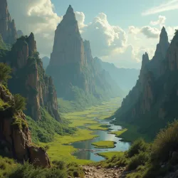Twisted topography, mutated flora and fauna, and unnatural atmospheric phenomena in the Caali Scarred Lands.