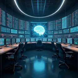 Advanced trading floor where attention futures and cognitive real estate are bought and sold in real-time