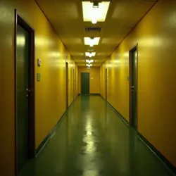 The distinctive yellow wallpaper and fluorescent lighting of Level 0, which became an instantly recognizable symbol of the franchise