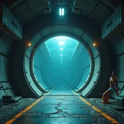 The heavily fortified main entrance of the Challenger Deep Research Facility, featuring its distinctive pressure-resistant architecture