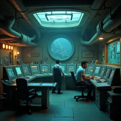 The control room of the Challenger Deep Research Facility where Dr. Malkinson conducted his final experiments