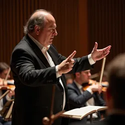 Hans Zimmer conducting the London Philharmonic Orchestra during the original recording of Echoes of Edinburgh in 2022