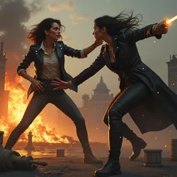 The climactic rooftop battle between Maria Diaz and Dr. Malkinson, moments before the tragic death of Cindy Reynolds