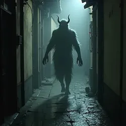 A shadowy yokai figure glimpsed through traditional shoji screens