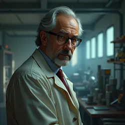 Dr. Arnold Malkinson in his M.E.G. research laboratory, shortly before the events of City in the Rain