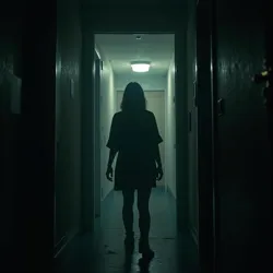 The iconic moment when Maria Diaz first enters the Backrooms, establishing the film's haunting atmosphere