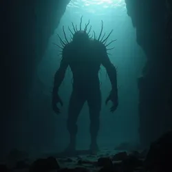A rare photograph capturing the silhouette of the Thing on Level 7, taken by M.E.G. researchers before the loss of Submarine Team Delta