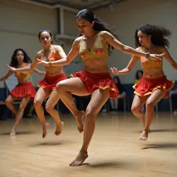Dancers practicing core Chungueira movements like the 'rotund roll' and 'Chungus hop' alongside theoretical studies on digital culture.