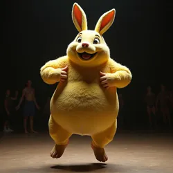 Dancer physically embodying the playful, exaggerated qualities of the Big Chungus character.