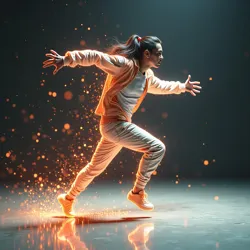 Conceptual image representing the travelling chungus hop as a symbol of digital virality, showing a dancer's form moving through space with energy, akin to meme propagation online.