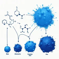 Diagram or visual representation showing different chemical structures or compositions, like ultramarine, cobalt aluminate, or organic-inorganic hybrids, symbolizing potential makeups of chungus blue.