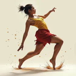 Depicts a dancer transitioning dynamically between a grounded rotund roll and an upward chungus hop, showcasing a key contrast in Chungueira choreography.