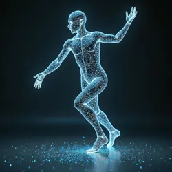 Figure representing the Big Chungus meme juxtaposed with a dancer performing a weighted hop, illustrating the translation of digital culture into physical movement.