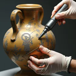 Conservators utilize specialized equipment to stabilize newly discovered microfractures in the vessel's surface