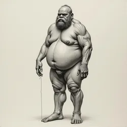 Detailed charcoal drawings revealing the speculative musculature and bone structure of the Big Chungus figure, part of the artist's preliminary studies.