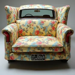 A 1960s sedan painted to match a floral chintz sofa