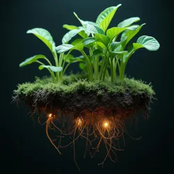 A sophisticated hydroponic system utilizing engineered fungal networks for nutrient transport in complete darkness
