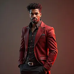 Blaine Edison, as CrimsonBolt, is depicted embodying his diverse talents as a journalist, artist, musician, and virtual talent, known for his energetic and ambitious personality.