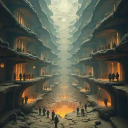 Artist's interpretation of the multilayered social structure observed in the House of Father dimension, based on research data