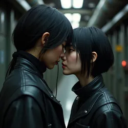 A tender moment between Ariane Yeong and Elster amid the stark industrial setting of the Sierpinski facility