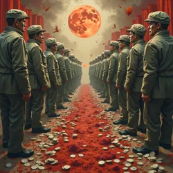 Symbolic representation of the enduring impact of blood debt, including unresolved injustices, economic issues, and the struggle for historical reckoning in the post-republic era.