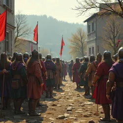 Scene representing historical blood feuds in the Balkans, showing the cycle of violence and retaliation between families or clans in pre-state societies.
