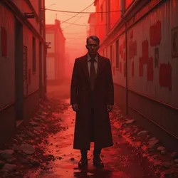 Visual concept representing the allegorical exploration of blood debt in Republic of Valeriy films, focusing on psychological burden and state repression.