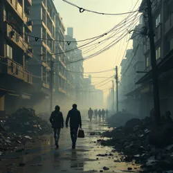 Societal collapse with overwhelmed healthcare, rampant violence, and failure of essential services during the pandemic.