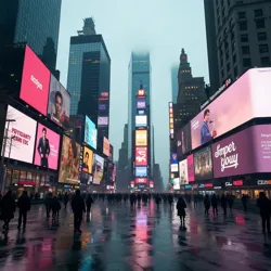 Times Square in New York City, photographed on February 8, 2023, showing the unprecedented emptiness following the Great Vanishing