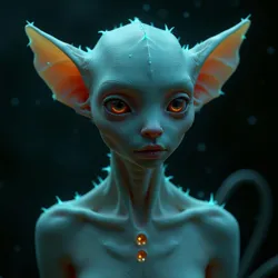 Telurians being slender with pointed ears and faint bioluminescence that shifts with their emotional state and environment.