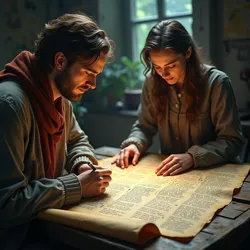 Scholars deciphering the content of the Somniloquy Scrolls, exploring fragmented and enigmatic sleep utterances.