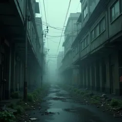 Grimy, decaying city environment serving as a character, saturated with spectral presence and historical memory.