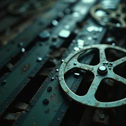 Damaged film reels representing the attempt to understand a fragmented, corrupted history in the film.