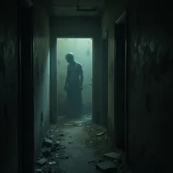 Ambiguous, unsettling shapes or distortions lurking in the dark corners of a dilapidated room.