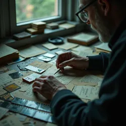 Hands meticulously handling warped, discolored film strips or decaying paper documents.