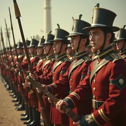 The Army of Revolt performs their signature military parade in a scene that combined precision drilling with musical choreography