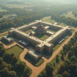 Aerial view of ADX Florence following Mangioni's unprecedented escape, showing the sophisticated breach of multiple security systems