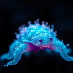 A stunning image of a bioluminescent microbe illuminating its surroundings in the deep sea.