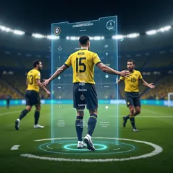The Neural Referee Assistant System's holographic display during the quarter-final match between Colombia and Germany