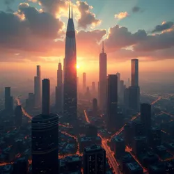 Aerial view of Night City's downtown district