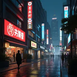 Street level view of Night City
