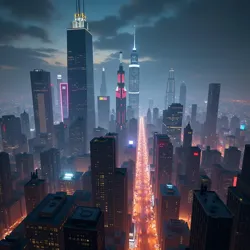 Night City skyline at dusk
