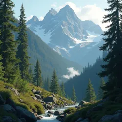 Shows a cascade howler within its typical environment of dense coniferous forests and rugged mountain terrain, possibly indicating Genomai Flux activity.
