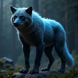 Depicts the robust morphology of the cascade howler, highlighting its dense fur, muscular build, and subtle bioluminescent glow.