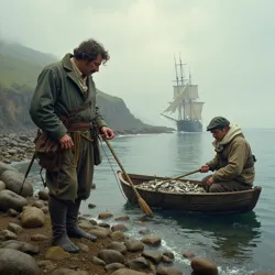 Fishermen of Kildonan using sea-scent to predict herring shoals in the 1700s.